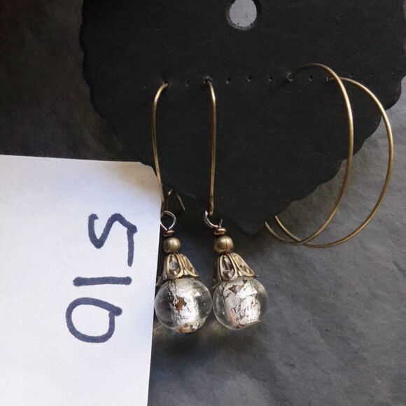 Artisan earrings  510# dangle earrings Victorian earrings foil glass bronze col - Picture 7 of 7